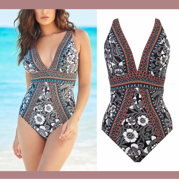 NWT Miraclesuit‎ [ 16 US ] Delta Dawn Sojourn One Piece Swimsuit Black White - Picture 3 of 13